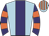 light blue, purple stripe, purple and orange hooped sleeves, light blue and orange striped cap
