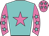 Turquoise, hot pink star, turquoise stars on hot pink sleeves,  turquoise stars on hot pink cap