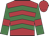 Scarlet, bottle green chevrons and sleeves, scarlet armbands and cap