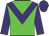Green body, purple chevron, purple arms, purple cap