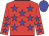 Red body, blue stars, red arms, blue stars, blue cap