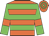 Orange body, green hooped, green arms, orange armlets, orange cap, green hooped