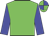 Green body, blue arms, green cap, blue quartered