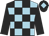 Light blue, black checked, black arms, black cap, light blue diamond