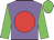 Mauve body, red disc, green arms, green cap