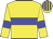 Yellow body, blue hoop, yellow arms, blue armlets, yellow cap, blue striped