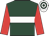 Dark green, white hoop, red sleeves, white and dark green hooped cap