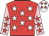 Red, white stars, pink sleeves, red stars, white cap, red stars