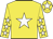 Yellow, white star, white stars on sleeves, white star on cap