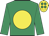 Emerald green, yellow disc, yellow cap, emerald green spots
