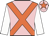 Pink, orange cross belts, white sleeves, pink cap, orange star