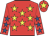 Red, yellow stars, red sleeves, royal blue stars, red cap, yellow star