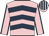 Pink & dark blue chevrons, pink sleeves, dark blue seams, striped cap