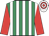 Emerald green and white stripes, red sleeves, white and red hooped cap