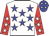 White, blue stars, red sleeves, white stars, blue cap, white stars