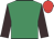 Emerald green, brown sleeves, red cap