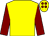 Yellow, maroon sleeves, yellow cap, maroon spots