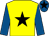 Yellow, black star, royal blue sleeves, royal blue cap, black star