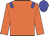 Orange body, blue epaulettes, orange arms, blue cap
