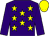 Purple, yellow stars, purple sleeves, yellow cap