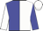 blue and white halved, sleeves reversed, white cap