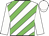 white, green diagonal stripes, white sleeves and cap
