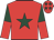 Red, dark green star, dark green and red halved sleeves, red cap, dark green stars
