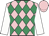 Pink and emerald green diamonds, white sleeves, pink cap