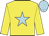 Yellow, light blue star, light blue cap