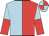 Light blue and red (halved), halved sleeves, light blue and red quartered cap