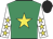 Emerald green, yellow star, white sleeves, yellow stars, black cap