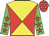 Yellow body, red diabolo, green arms, red stars, red cap, yellow stars