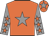 Orange body, grey star, grey arms, orange stars, orange cap, grey star