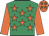 Emerald green, orange stars and sleeves, orange cap, emerald green stars