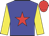Blue body, red star, yellow arms, red cap