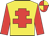 Yellow body, red cross of lorraine, red arms, red cap, yellow quartered