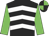Black, white chevrons, bright green sleeves, black and bright green quartered cap