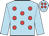Sky blue, red spots, sky blue sleeves, spotted cap
