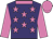 Purple, neon pink stars, neon pink sleeves, collar and cap