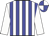 white, blue stripes, white sleeves, blue cap, white quarters