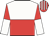 white and red halved horizontally, red and white halved sleeves, red cap, white stripes
