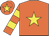 Orange, yellow star, hooped sleeves and star on cap
