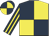 Dark blue and yellow (quartered), striped sleeves