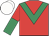 Red, emerald green chevron, halved sleeves, white cap
