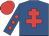 Royal blue, red cross of lorraine, royal blue sleeves, red spots, red cap