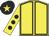 Yellow, black seams, yellow sleeves, black spots, black cap, yellow star