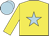 Yellow, light blue star, light blue cap