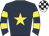 Dark blue, yellow star, hooped sleeves, white and black check cap