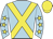 Light blue, yellow cross belts, light blue sleeves, yellow stars and cap