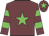 Garnet body, green star, garnet arms, green hooped, garnet cap, green star
